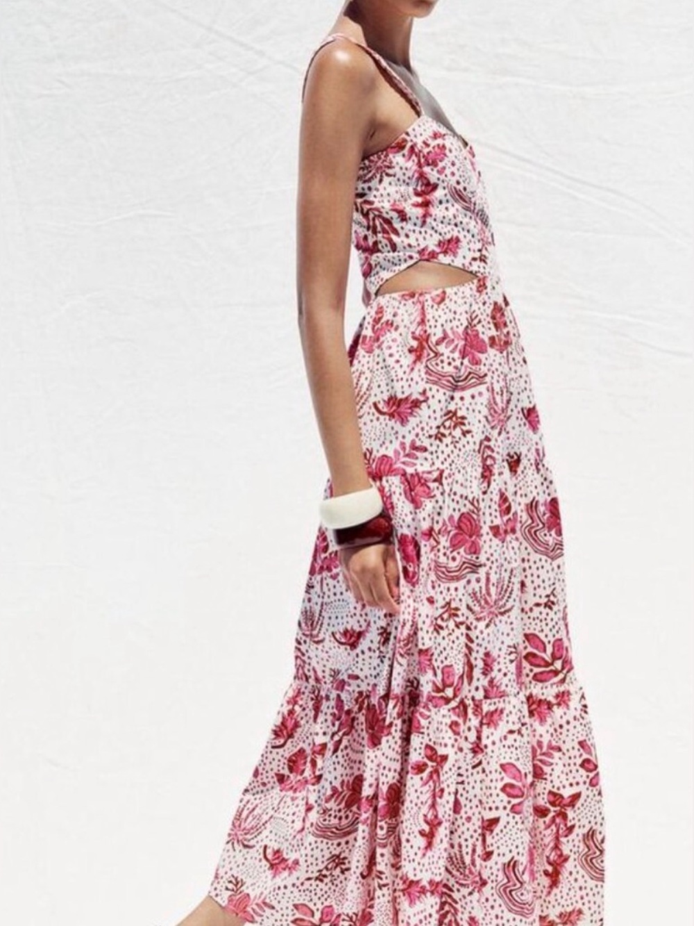 NWT ZARA | STRAPPY FLORAL PRINTED CUT OUT MIDI DRESS, Small - Picture 2 of 9